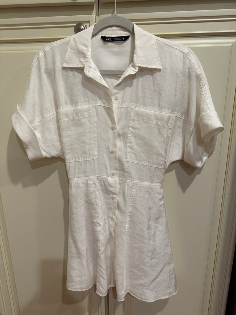 ZARA Cream Button-Front Linen Shirt Dress